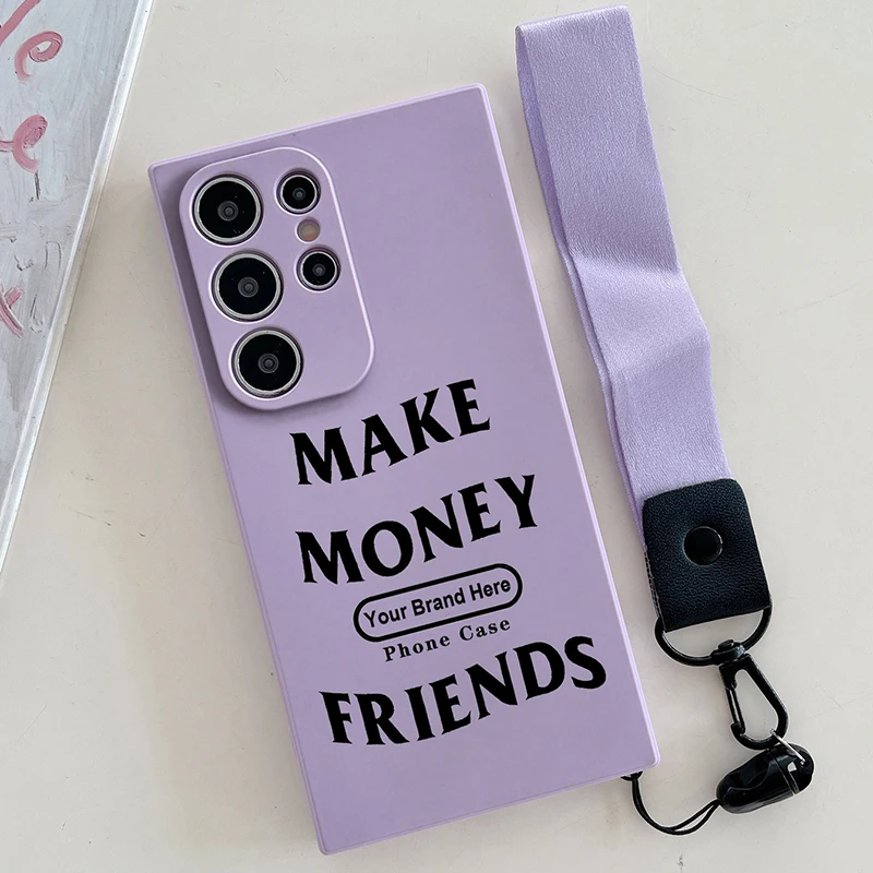 Casing Handphone Silikon Cair Mewah Merk Kustom dengan Tali Lanyard untuk Samsung Galaxy S25 Ultra S24 S23 FE S22 S21 S20 Plus Penutup Belakang