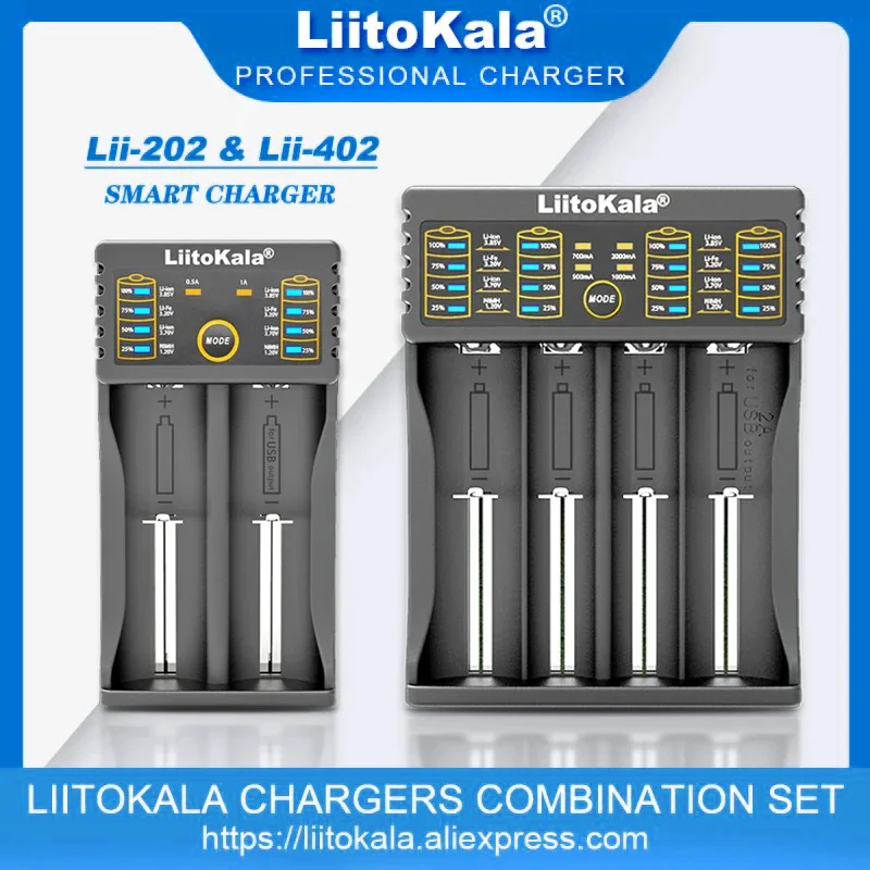 Liitokala Lii-402 Lii-202 21700 18650 Lithium Ni-mh Battery Smart Charger 1.2V 3.7V 3.2V 3.85V 18350 26650 18490 AA AAA 14500