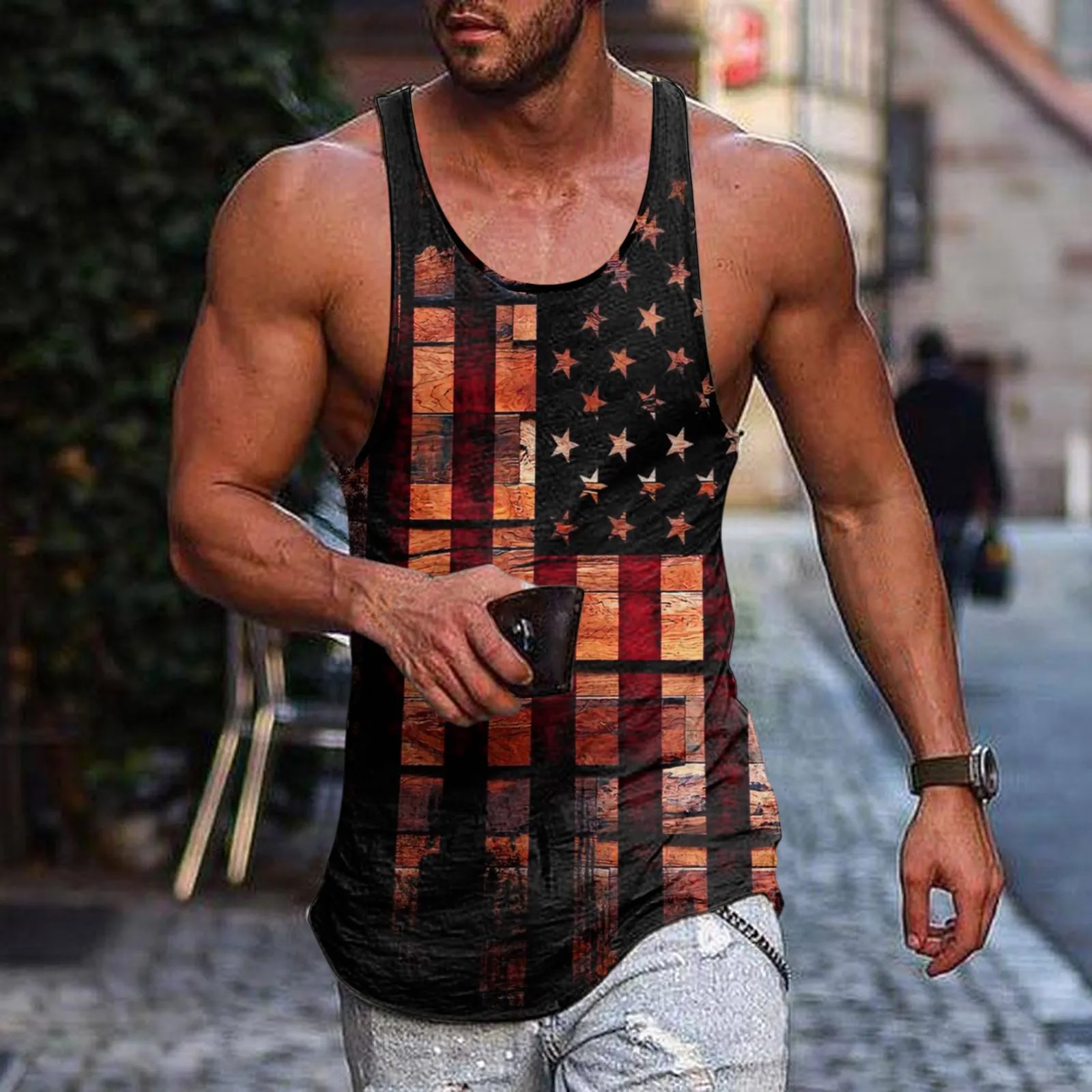 Men Summer Surf Beach Men Tank Top Casual Sleeveless Top Boy Loose 4th Of July Print Tank Top Outfits Camis Vest Chemise Homme