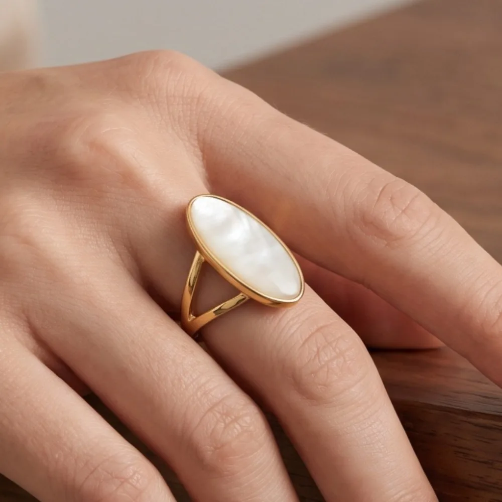 Trendy Personality Gold Color Oval Fritillary Adjustable Opening Rings for Women Temperament Banquet Party Jewelry Accessories