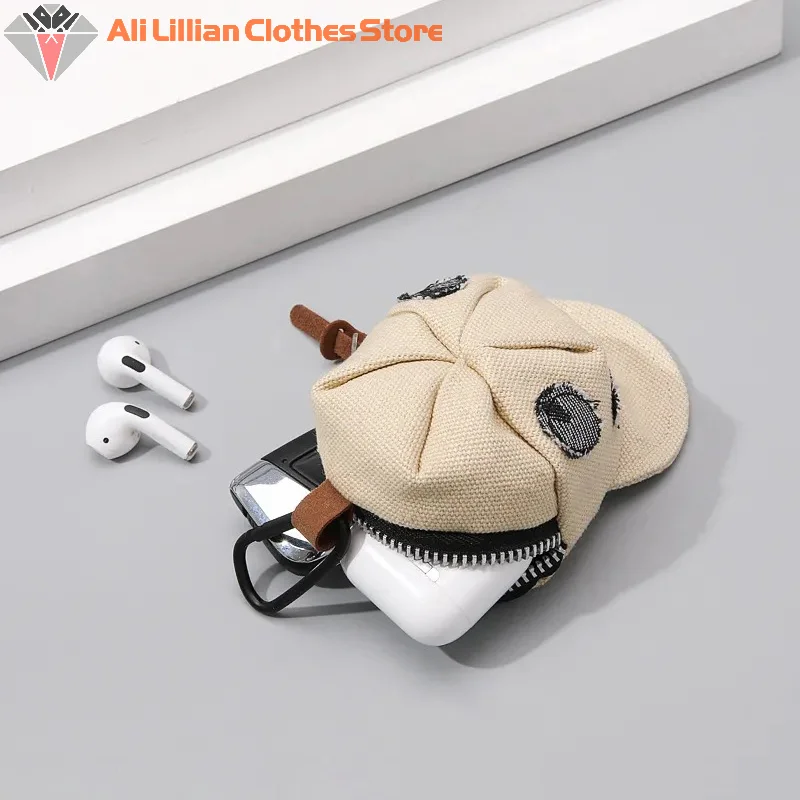 Creative Peaked Hat Shape Coin Purse Keychain Portable Wallet Bag Pendant Trendy Headphones Organizer