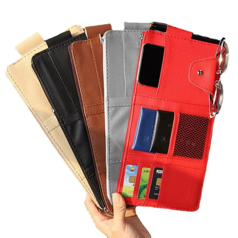 Sun Visor Organizer Multi-Function In-car Glasses Clip Registration And Document Holder Personal Belonging Storage Pouch