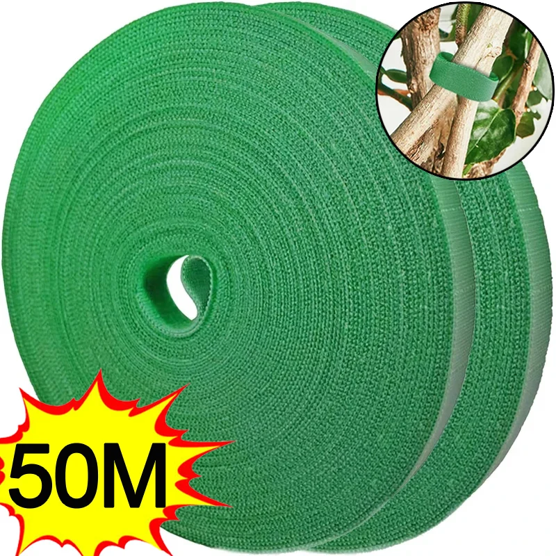 

50/1M Nylon Plant Ties Plant Bandage Hook Tie Loop Adjustable Plant Support Reusable Fastener Tape for Home Garden Accessories