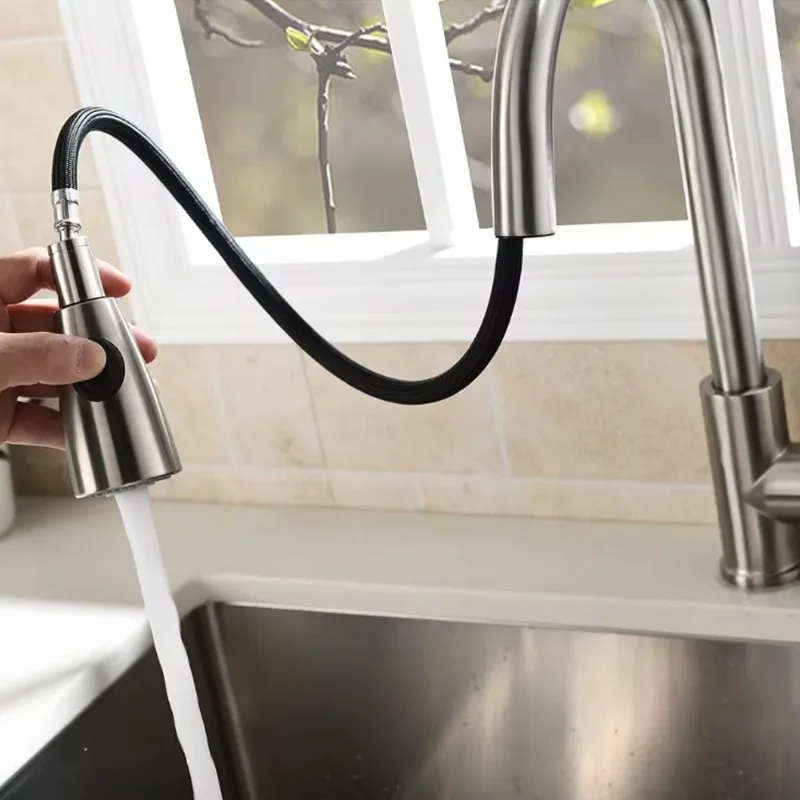 Contemporary Stainless Steel Kitchen Hot&Cold Faucet with Water Spraying Head Feature