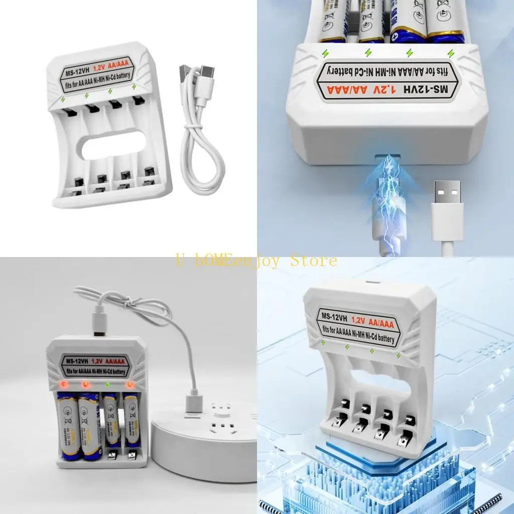B0KF Lightweight Type C Charging Slot 4 Bay Adapter Base for 1-4pcs AA /3A NiMH Batteries with High Efficiency