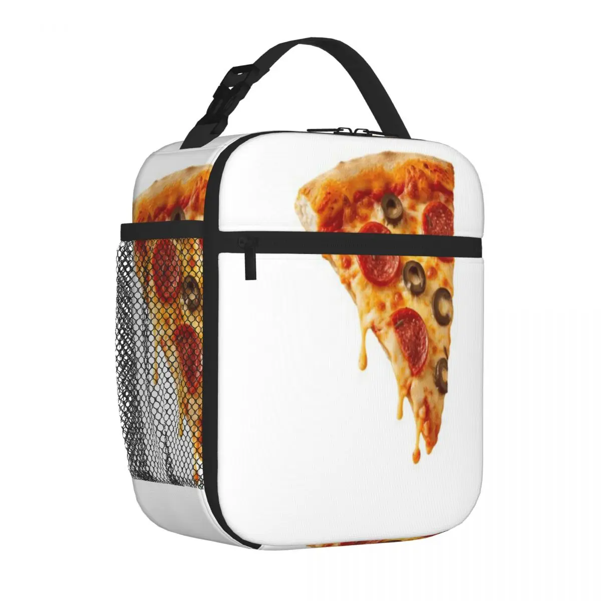 Hot Sale Pepperoni Pizza Slice Food Lover Gift Space Print Neoprene Lunch Bag Gym Post-Workout Thermal Food Carrier