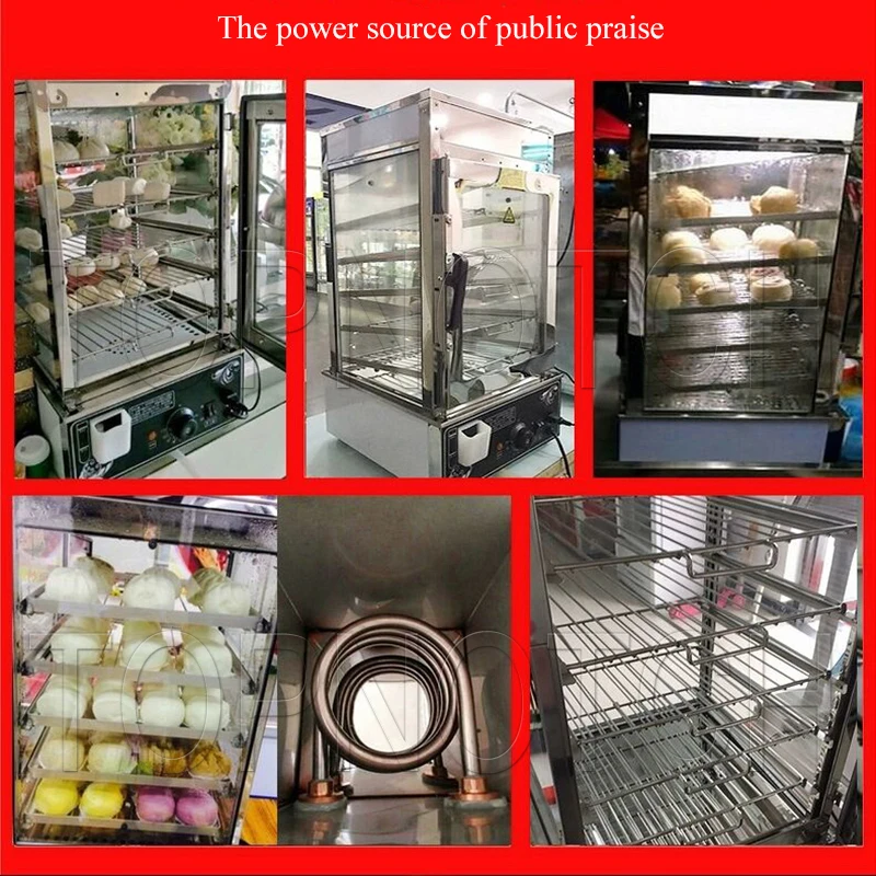 Electric Bun Steamer 5 Layers Steamed Bread Sandwich Hot Showcase Stainless Steel Glass Cabinet Desktop Food Warmer Display