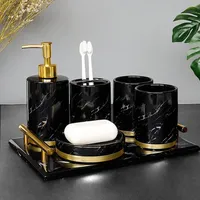 Light Luxury Modern Bathroom Toiletries Set Ceramic Marble Toothbrush Holder Mouthwash Cup Storage FivePiece Set Elegant