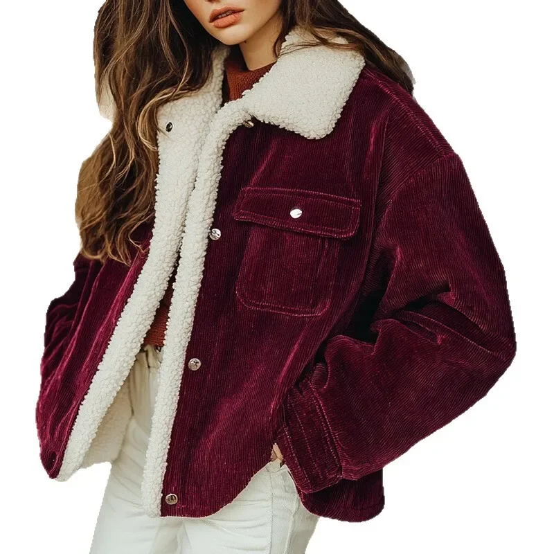 

2025 Women's Winter New Corduroy Loose Casual Fashion Versatile Warm Fleece Jacket for Women