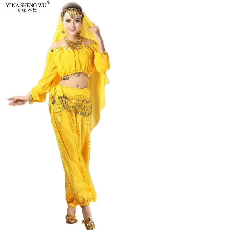 Bollywood Indian Belly Dance Costumes Set Top Pants One Size Dance Costume Bollywood Oriental Belly Dance Clothes 2/4pcs Set New