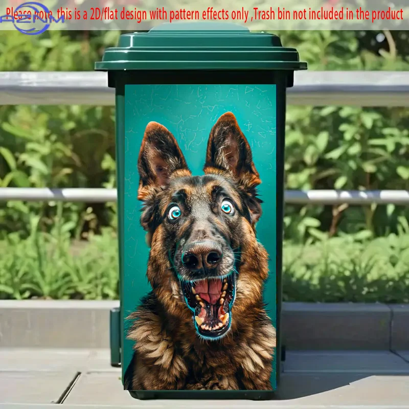 1pc 2D/FLAT German Shepherd with Surprised Expression Self-Adhesive Dustbin Stickers, Durable, Removable, PVC Decorative Stick