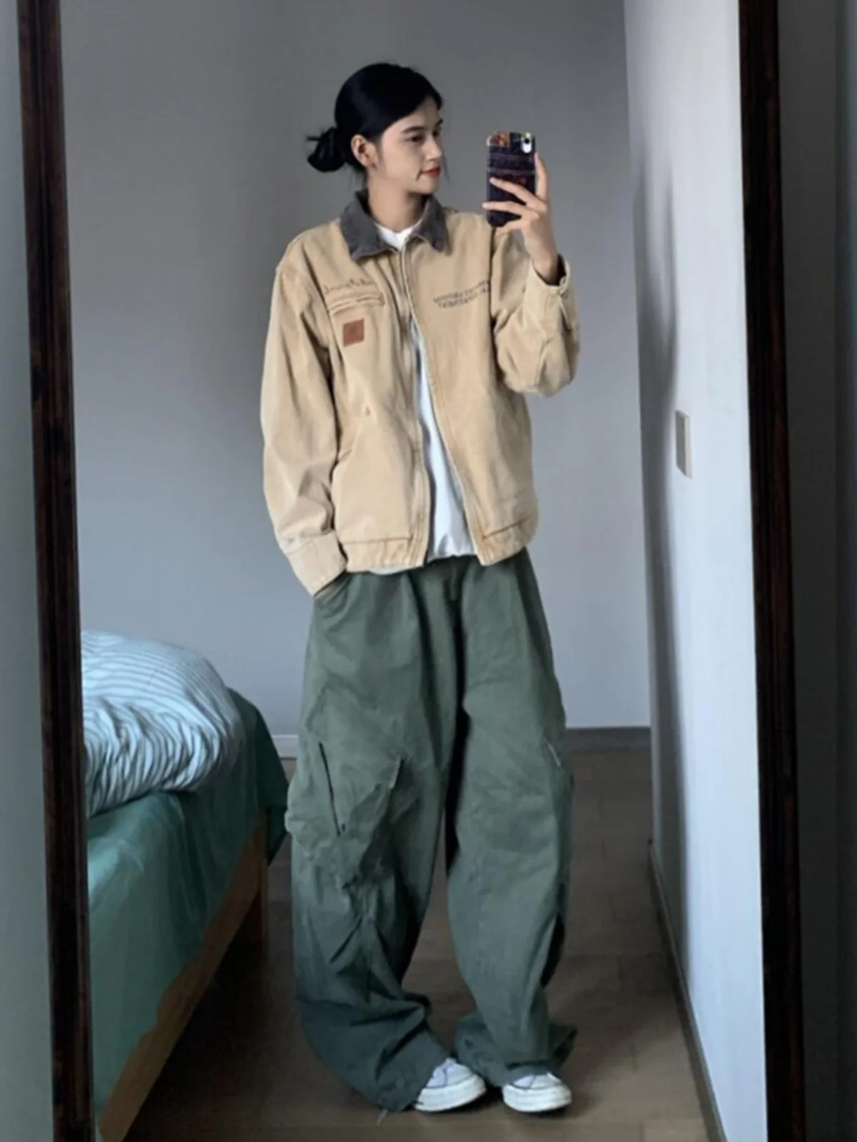 

Мужская джинсовая куртка Kaki Short: весенне-осенняя, в стиле Washed, повседневная рабочая куртка, модный бренд, куртка на молнии в стиле Detroit