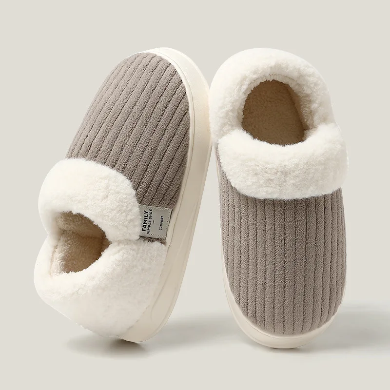 

2024 New Winter Trend Concise Indoor Warm Cosy Non-slip Plush Slippers For Women Closed-toe Slides Ladies Home Cotton Shoes