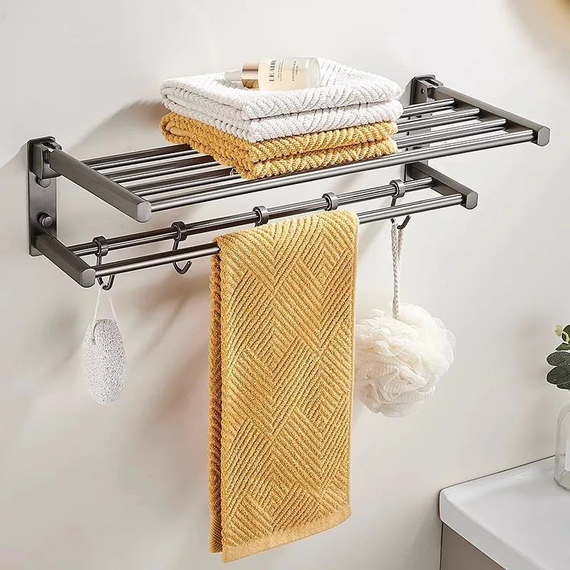 Folding towel rack, all copper, wall-mounted shower room high-end rack