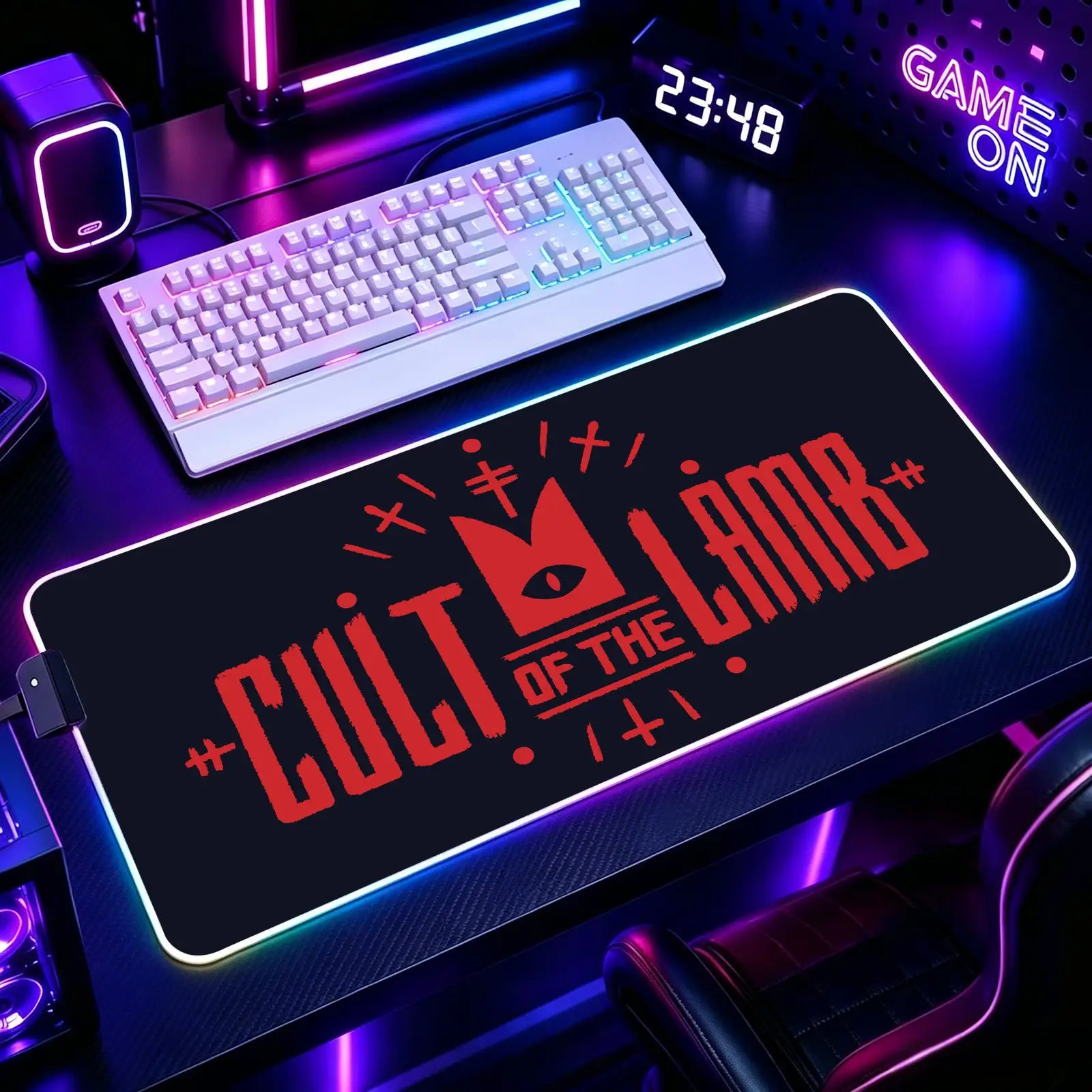 Cult of the Lamb  Mouse Pad RGB Color Changing Gaming Mouse Pad, Stitched Edges, XXL Large Keyboard Desk Mat