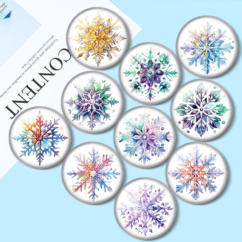 Winter snowflake 10pcs 12mm/16mm/18mm/25mm Round Photo Glass Cabochon Demo Flat Back Making findings