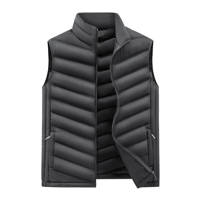 

Windproof Winter Coat Warm Vest Sleeveless Vest Men's Stand Collar Thicken Jacket Overcoats Zipper Solid Color Mens Warm Vests