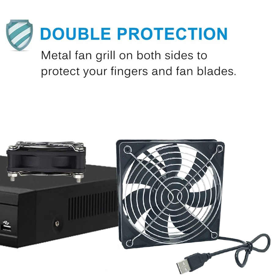 Router Cooling Fan DIY PC Cooler TV Box Wireless Silent Quiet DC 12V USB Power 120mm Fan 12CM W/Screws Protective Net