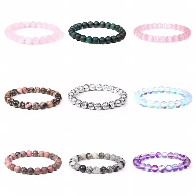 Geometric Pattern Trendy Boho Beaded Unisex Gift Healing Crystal Stretch 8mm Natural Semi-Precious Gemstone Beaded Bracelet