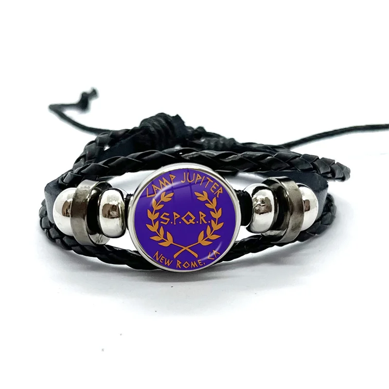 Spqr Roman Empire Legions Black Leather Bracelets Glass Dome Multilayer Braided Bangles Jewelry Gifts