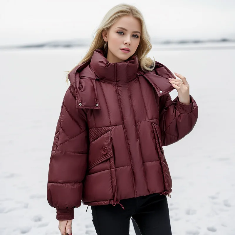 2024 New Loose Ladies Cropped Jacket Winter Woman Parka Pockets Overcoat Korean Fashion Female Ultra Light Thick Warm Coat