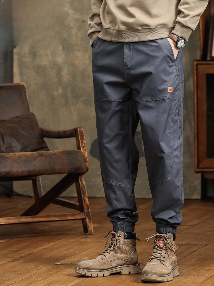 

American Sle Men's Casual Pants Pure Cotton Workwear Trousers Loose Fit mid Waist Zipper Closure Youthful Sle