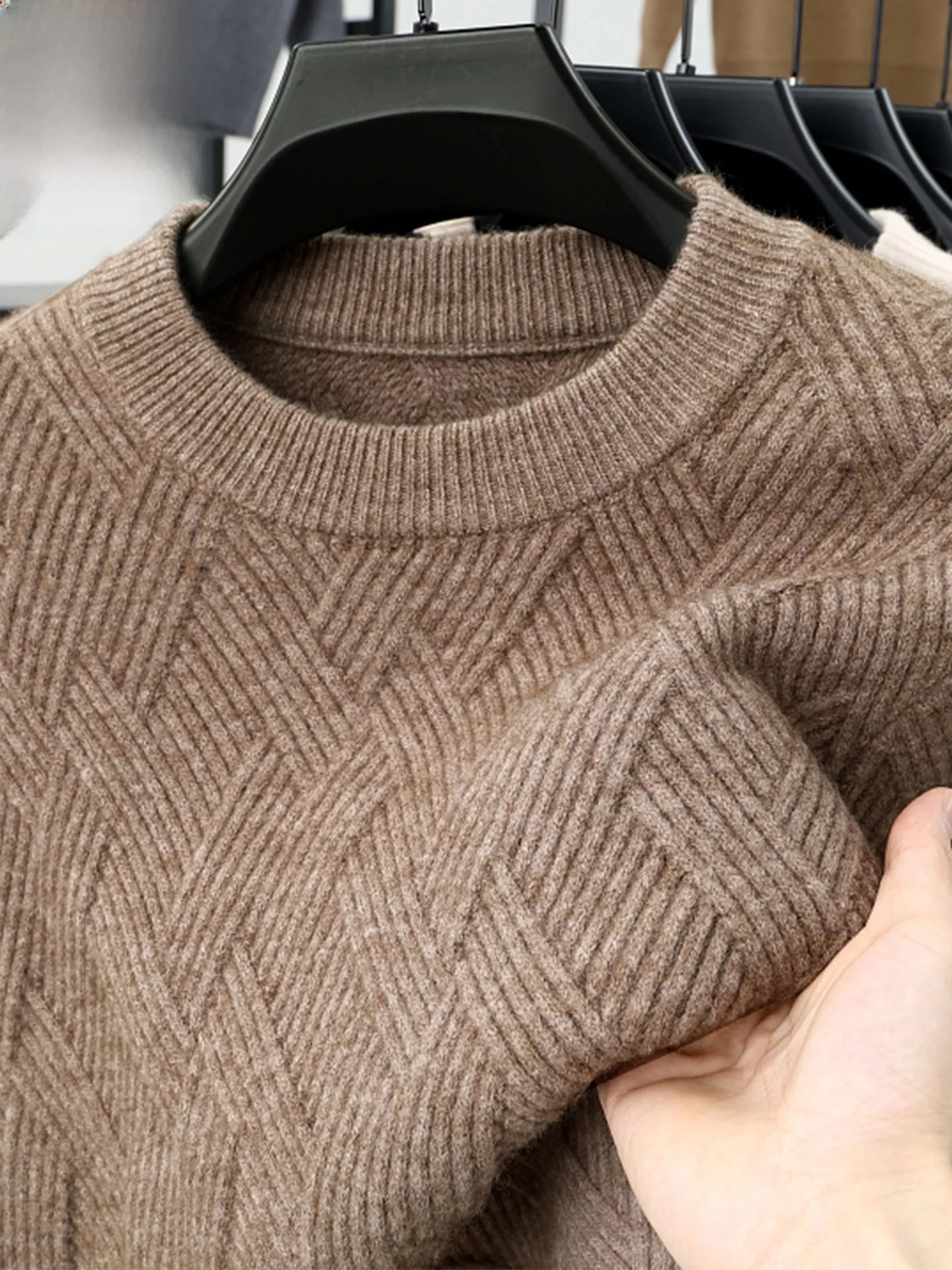 

Мужской зимний свитер-пуловер из чистого кашемира с круглым вырезом, модный повседневный пуловер с длинными рукавами для бизнеса