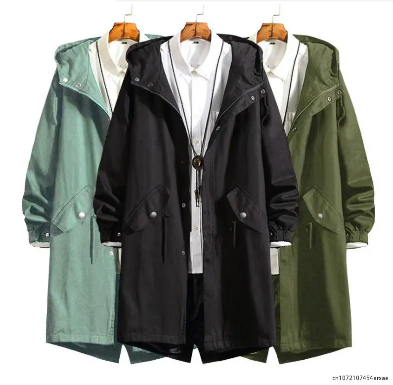 

Spring Autumn Winter Men Trench Hooded Jackets Coats Popular Printing Windbreaker Overcoat Male Casual Outwear Trench