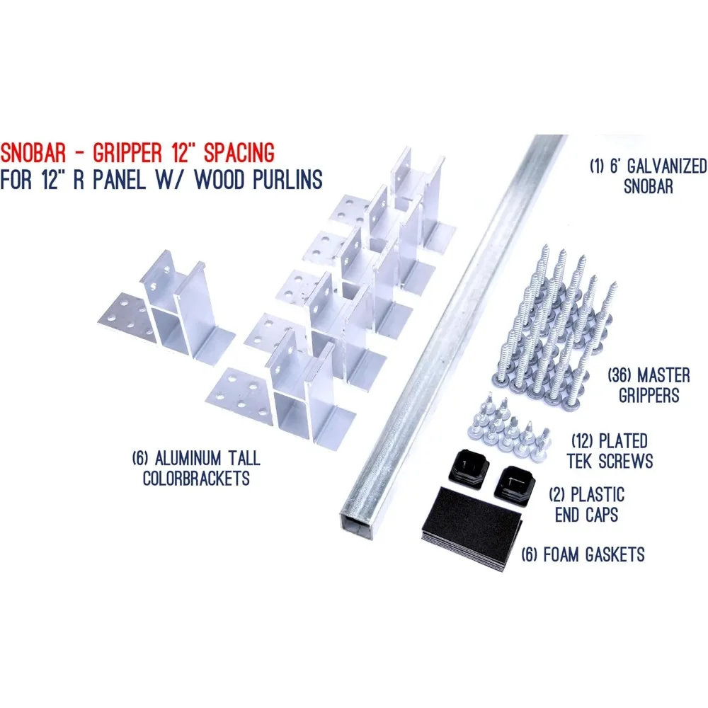 مجموعة قضبان الثلج المصنوعة من الفولاذ المجلفن والألومنيوم شديدة التحمل للأسطح المعدنية المزودة بأقواس وأغطية نهاية ومسامير - تركيب لولبي سفلي