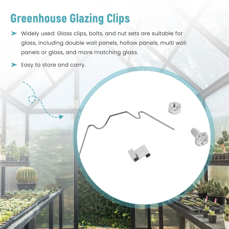 AB33-200Pcs Greenhouse Repair Kit, Include Glazing W Wire Clip,Z Overlap Clip,Aluminium Nut And Bolt For Aluminium Greenhouse