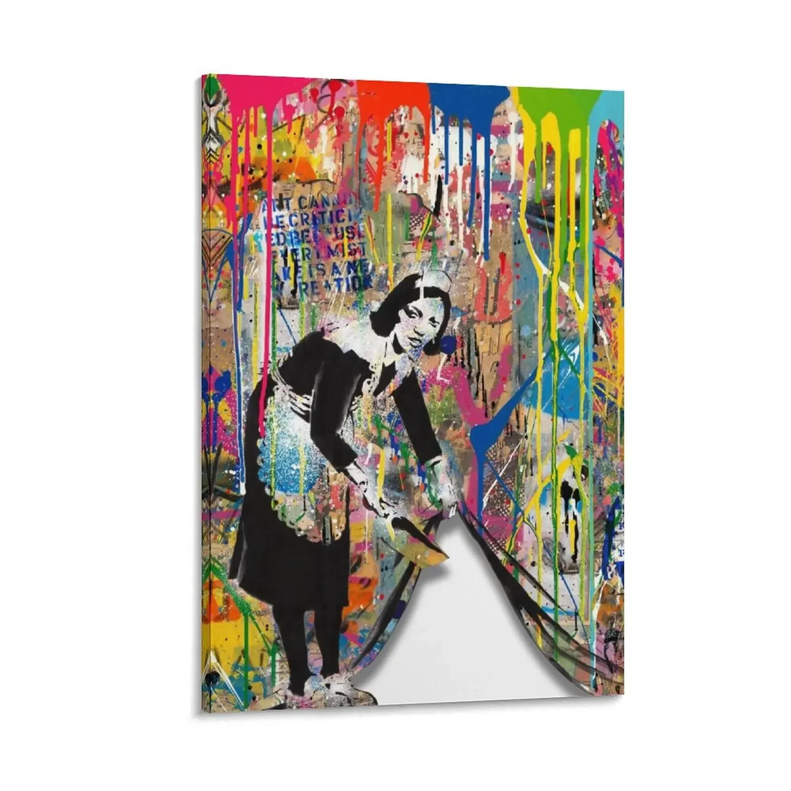 

Banksy Maid Colorful Pop Art - Sweep it Under the Carpet - Street Art Collage Canvas Painting Picture on the wall