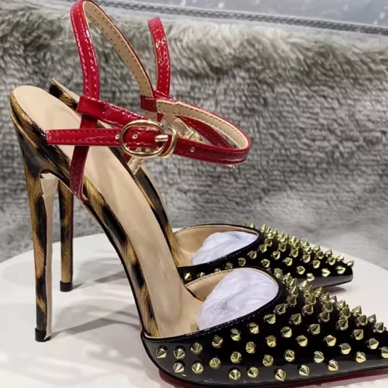 Yuejinlong Sexy Leopard Print 12cm High Heels Pointed Toe Fashion Sandals Stiletto Performance Show Pumps Plus Size 2026