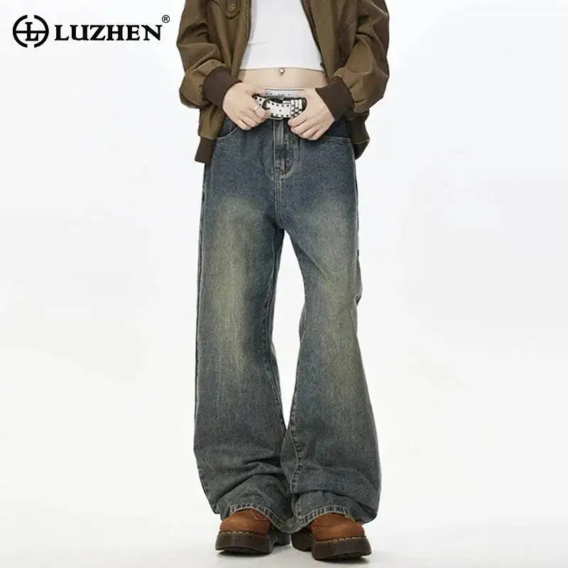 

LUZHEN 2025 New Vintage Style Gradient Washed Straight Denim Pants Men's Fashion Original Wide Leg Casual Jeans Clothes JY7002