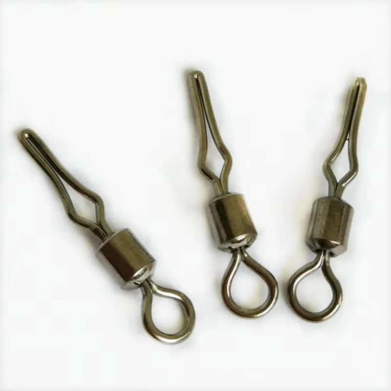 100 pièces/sac 2 # -10 #   Pivot de pêche avec Clip de ligne latérale, pivotant en cuivre, accessoires de pêche à pression roulante