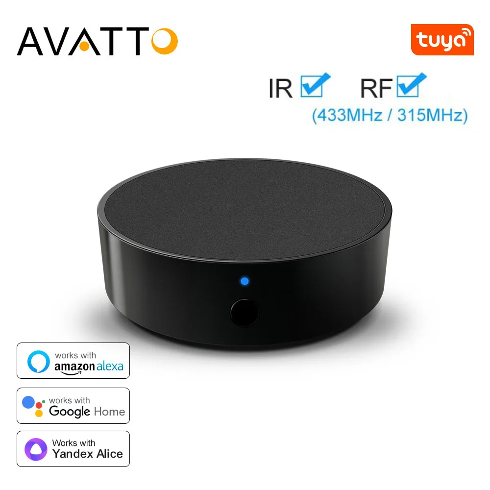 

AVATTO Tuya WiFi RF 433, пульт дистанционного управления, инфракрасный контроллер умного дома для кондиционера, телевизора, DVD, AUD, поддержка Alexa Google Home