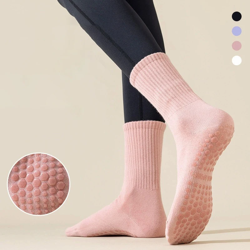 1/4 Pairs Women Solid Color Yoga Socks Professional Sports Anti Slip Silicone Pilates Running Fitness Breathable Floor socks