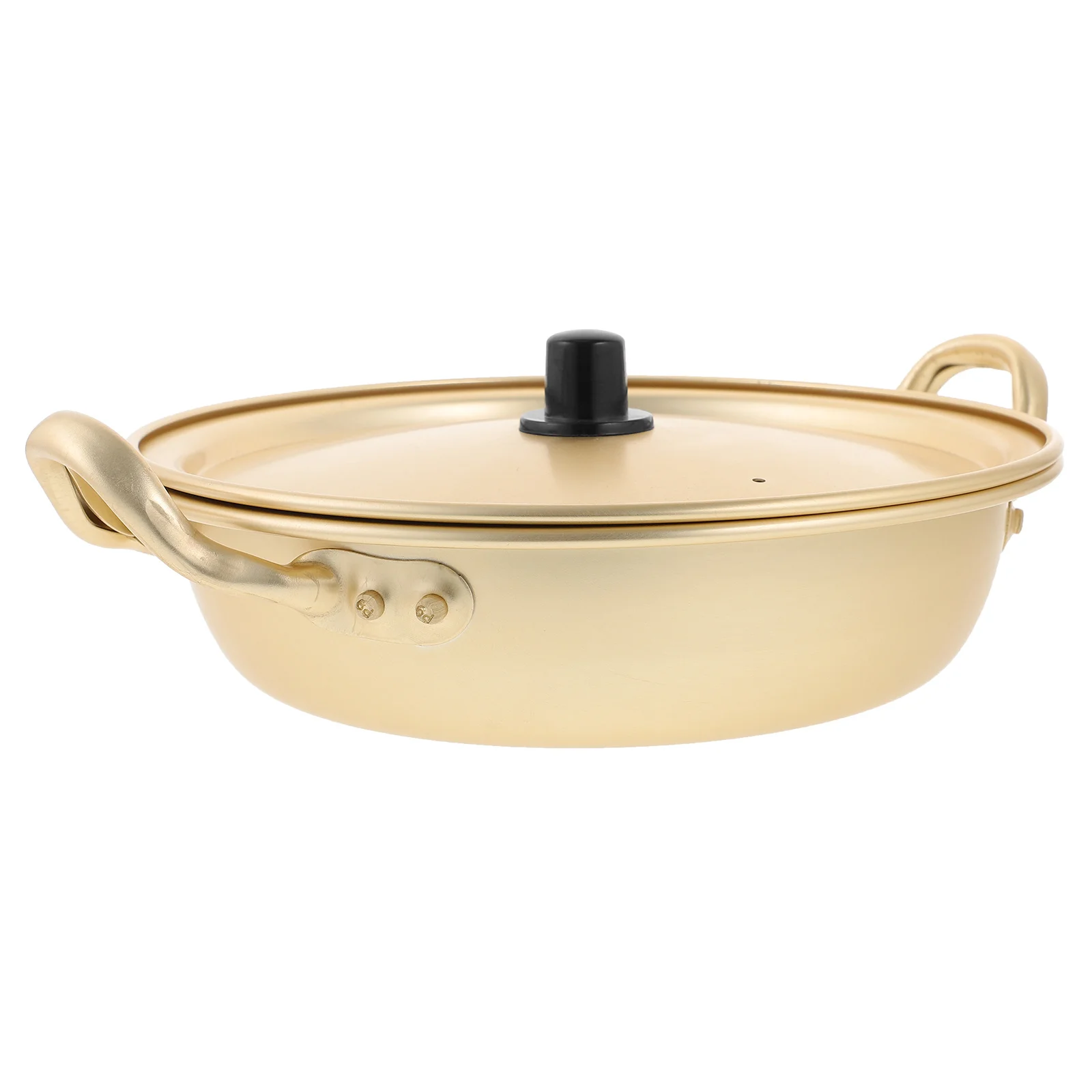 

Korean Ramen Pot Yellow Aluminum Alloy Fast Heating Cooking Pot Double Handle Soup Noodle Instant Ramen Cookware Lid