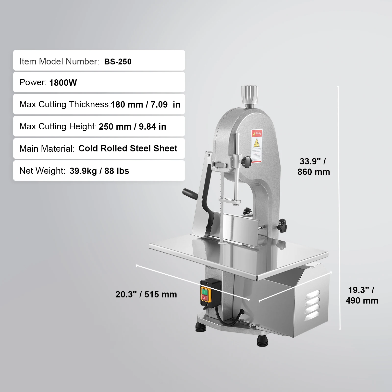 SucceBuy Commerciële Elektrische Vlees Lintzaag 650W 1800W Rvs Aanrecht Botzaagmachine Bevroren Vis Cutter voor Varkensvlees