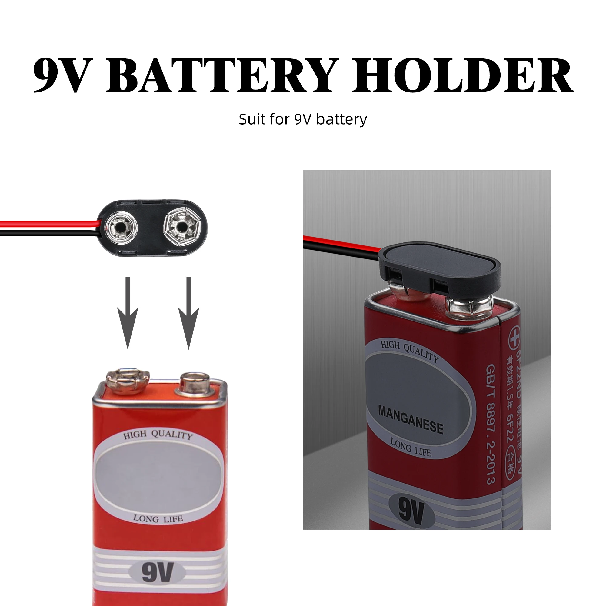 5PCS I-Type 9V Battery Connector 9 Volt Battery Clip 9V Battery Clip Connector with Wire and Hard Buckle Plastic Housing