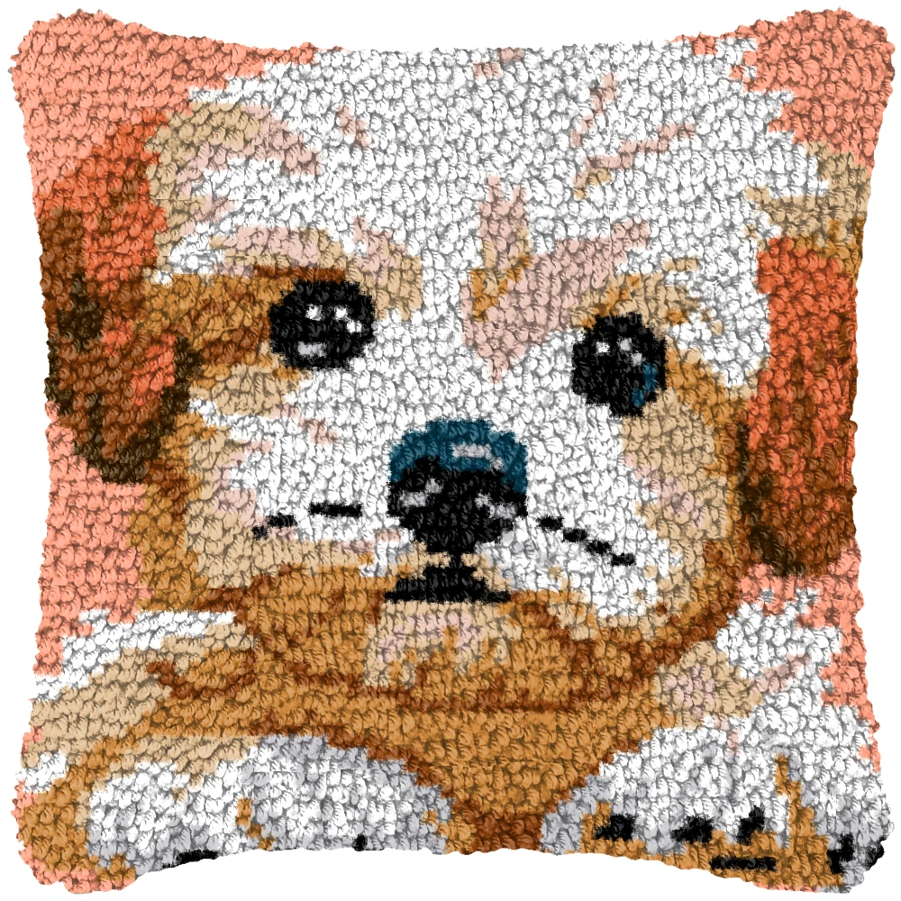 Cute Dog Embroidery Latch Hook Kit Cushion Animal Carpet Pillow Latch Hook Rug Kits Button Pad Package Smyrna Package DIY view 3