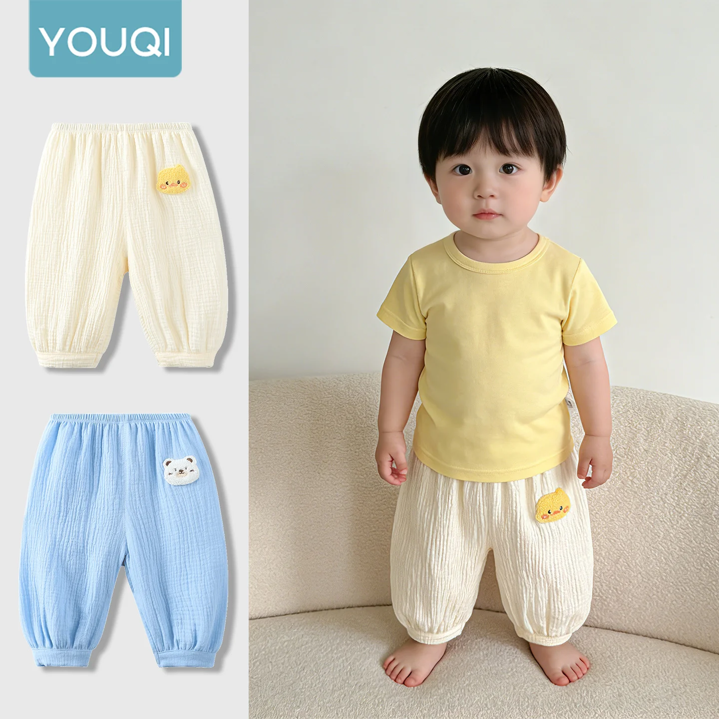 

【Youqi】Китайские детские штаны для малышей 0-2 лет, тонкие штаны от комаров, штаны из чистого хлопка с открытым шаговым швом, длинные штаны для мальчиков, летние детские штаны для девочек, детские шаровары