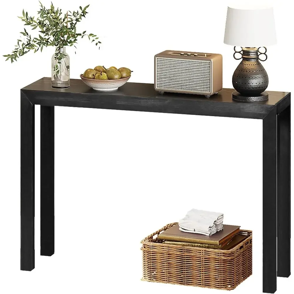 46-inch Black Solid Wood Entry Table for Hallway, Living Room, and Bedroom Entrance