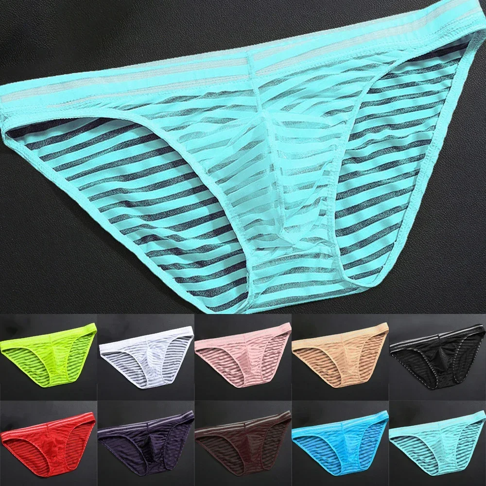 Slip Ultra Fin et Transparent pour Homme, Sous-Vêtement Rayé, Lingerie Taille Basse, Culotte Sexy, 1 Pièce