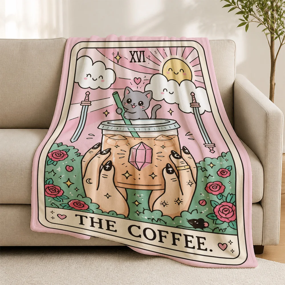 Aesthetic Coffee Cat Throw Blanket Couch Throw Decor Cottagecore Gift Cozy Picnic Blanket Home Living Room Accent for Couple Gif