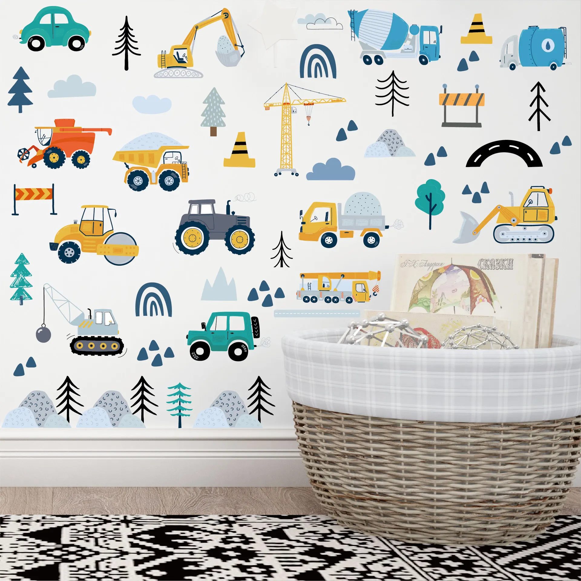 26*36cm Cartoon Wall Stickers Bohemian Transportation Nursery Children's Room Bedroom Decoration Wall Art Decoration