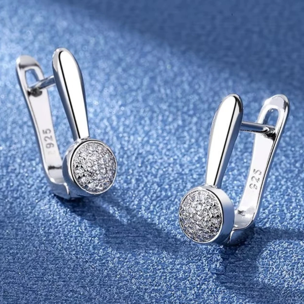 Luxury 925 sterling silver zircon round bead threaded stud earrings, women's screw twist-off stud earrings, simple and fashion