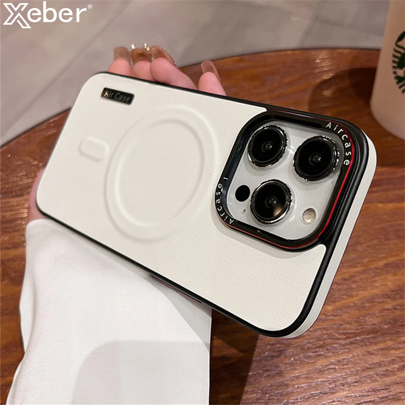 Luxury Matte Leather Magnetic For Magsafe Phone Case For iPhone 16 15 Pro Max 14 13 12 Wireless Charging Shockproof Bumper Cover