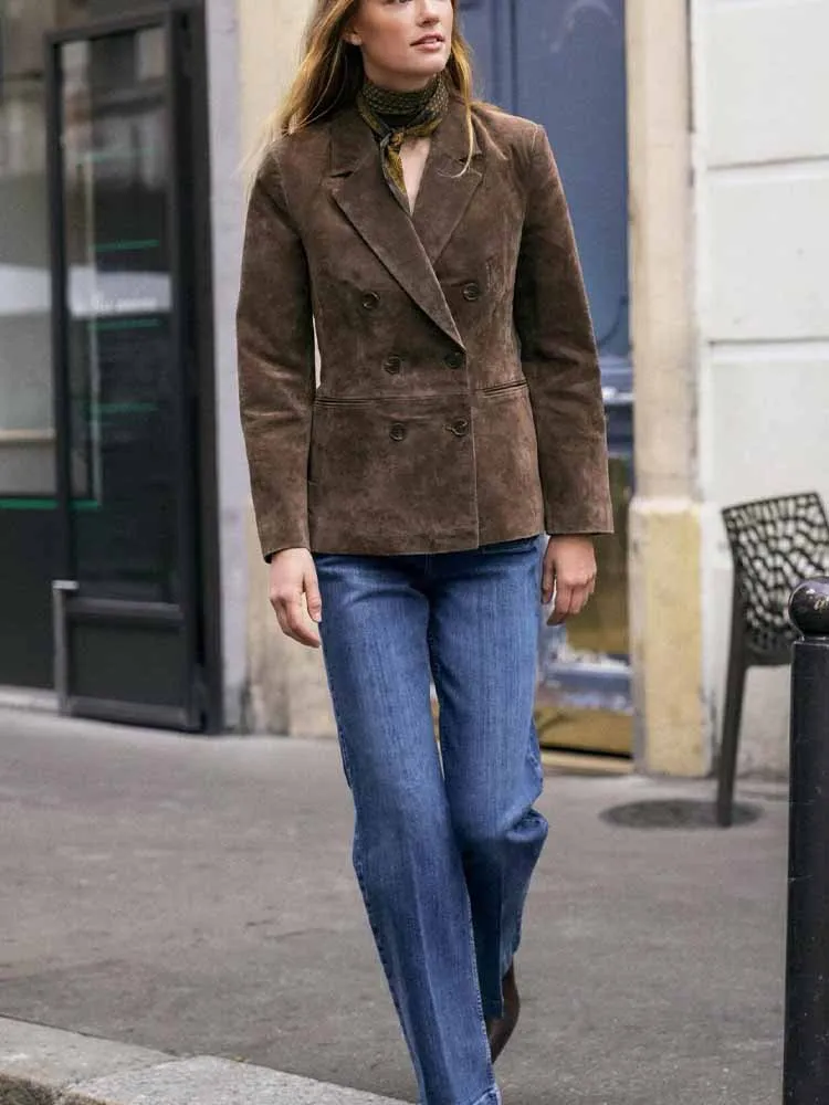 

Европейский и американский стиль, осенне-зимний новый женский модный универсальный двубортный пиджак из флисовой ткани