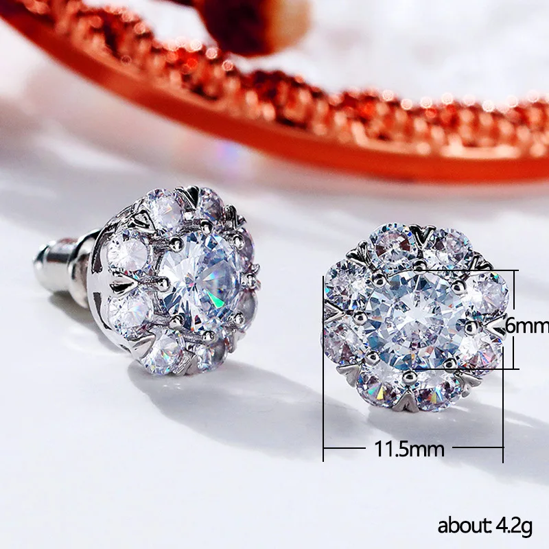 Huitan Fancy Flower Shaped Stud Earrings with Full Crystal Cubic Zirconia Shiny Women\'s Earrings New Fashion Jewelry Wholesale