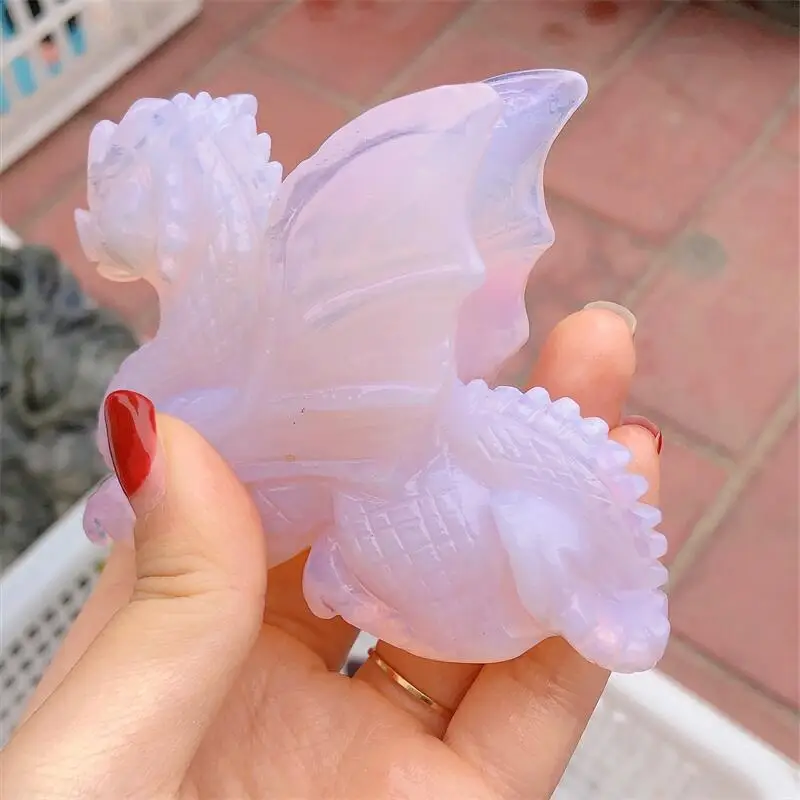 Natural Pink Opalite Dragon Carving Healing Crystal Reiki Carved Stones Gift Room Decoration Gift 1pcs